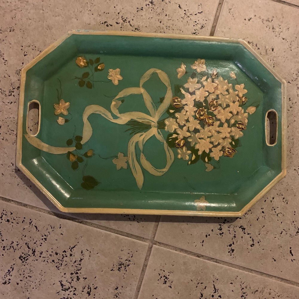Vintage Hand Painted Flower Serving Tray